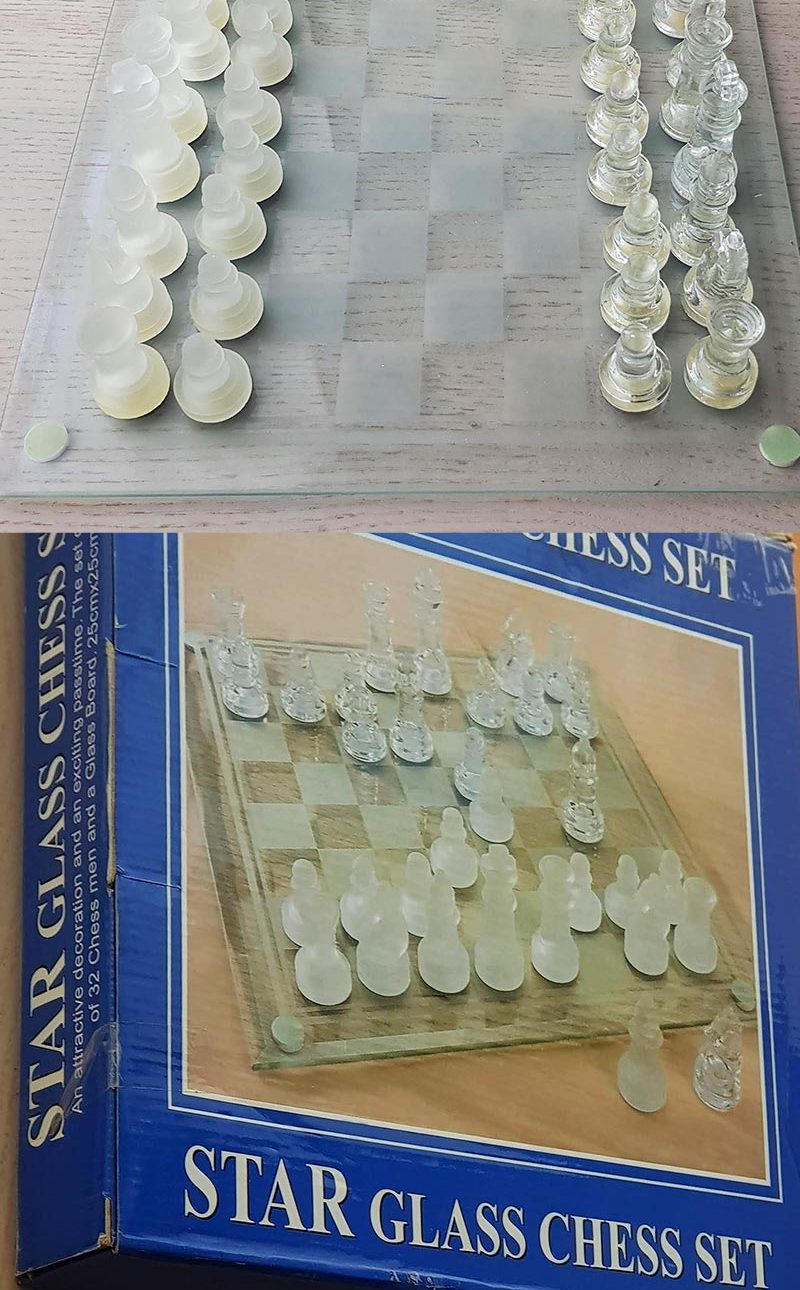 AJEDREZ DE CRISTAL con tablero de 25x25 cm (STAR GLASS CHESS SET)